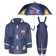 Set de ploaie copii Playshoes – haină de ploaie, salopetă și umbrelă Pompieri 14
