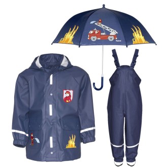 Kids rain set Playshoes – raincoat, overalls and umbrella Fire Engine 14