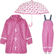 Kids rain set Playshoes – raincoat, overalls and umbrella Hearts 1