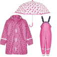 Kids rain set Playshoes – raincoat, overalls and umbrella Hearts 2