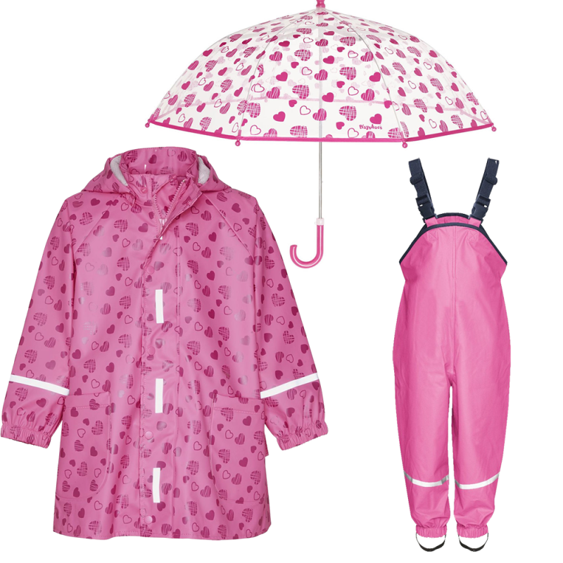 Kids rain set Playshoes – raincoat, overalls and umbrella Hearts 2