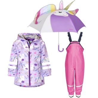 Kids rain set Playshoes – raincoat, overalls and umbrella Unicorns 39