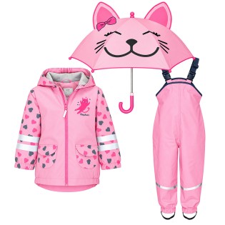 Kids rain set Playshoes – raincoat, overalls and umbrella Cat 31