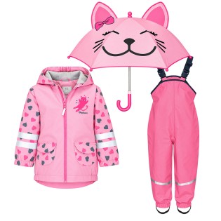 Kids' Rainwear Set Cat 35 – Rain Jacket, Umbrella and Pink Dungarees – Playshoes Kids' Rainwear Set Cat 35 – Rain Jacket, Umbrella and Pink Dungarees – Playshoes