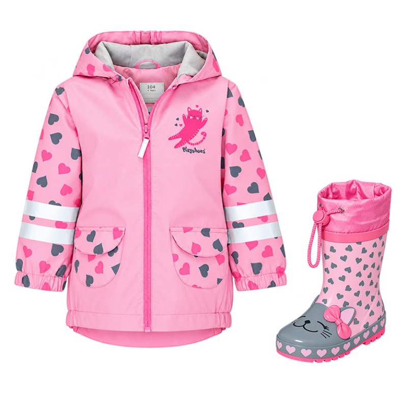 Set geacă de ploaie și cizme de cauciuc pentru copii Pisică – Playshoes