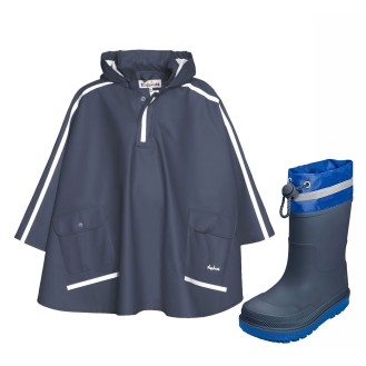 Playshoes Navy Blue Kids Rain Poncho and Boots TPE 2
