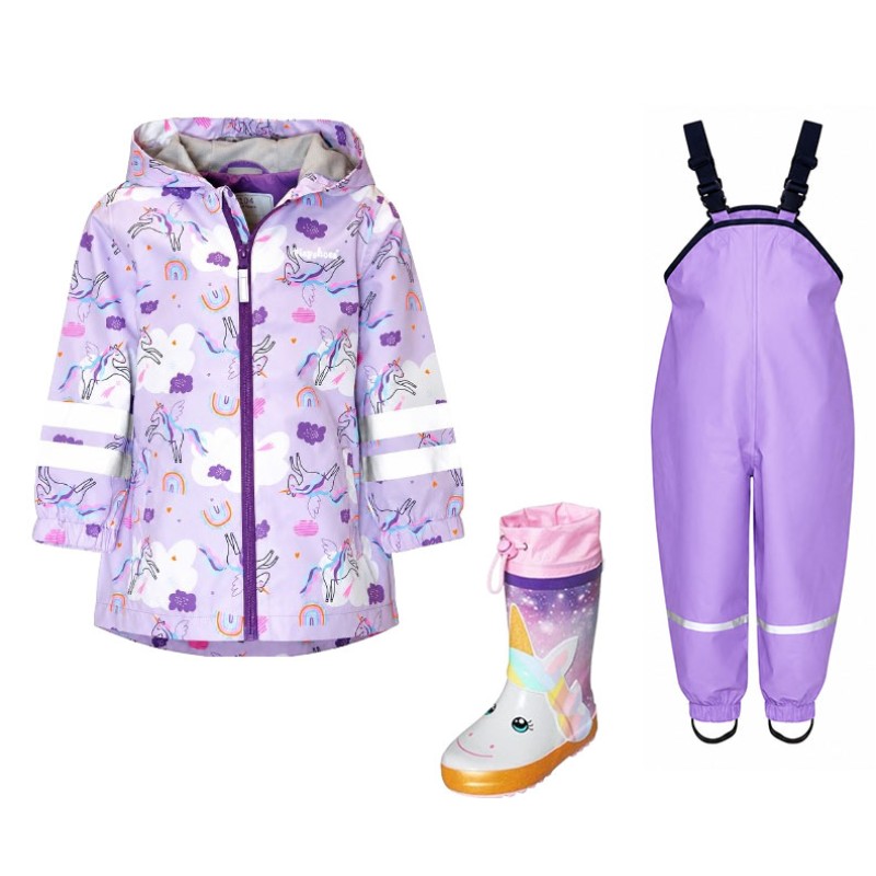 Kids raincoat, overalls and boots in a set Unicorns 31