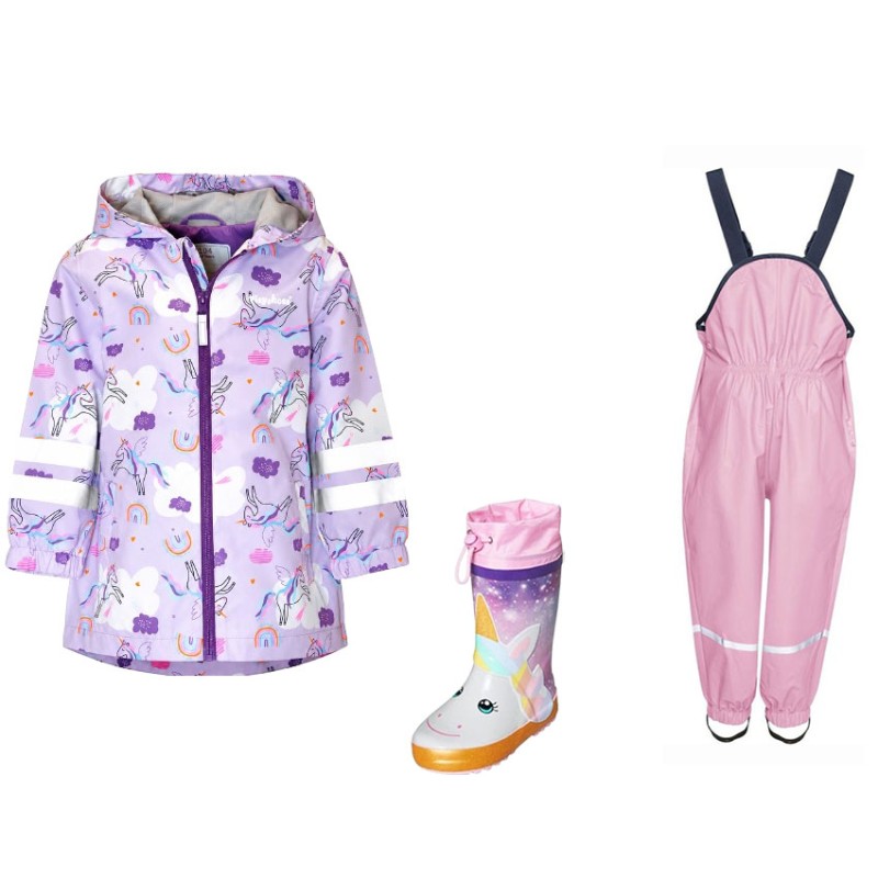 Kids raincoat, overalls and boots in a set Unicorns 36