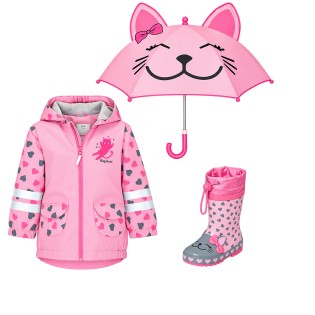 Kids' Rainwear Set Cat 33 – Rain Jacket, Umbrella and Rubber Boots – Playshoes