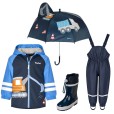 Set de ploaie pentru copii Playshoes Excavator 43 – pelerină, salopetă impermeabilă, cizme și umbrelă
