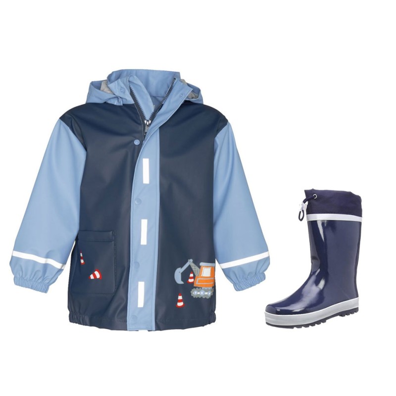 Playshoes Builder 10 Kids Raincoat and Lined Rubber Boots Set