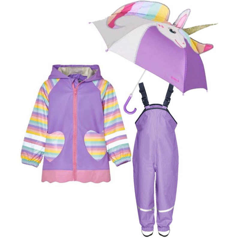 Kids rain set Playshoes – raincoat, overalls and umbrella Unicorn 33