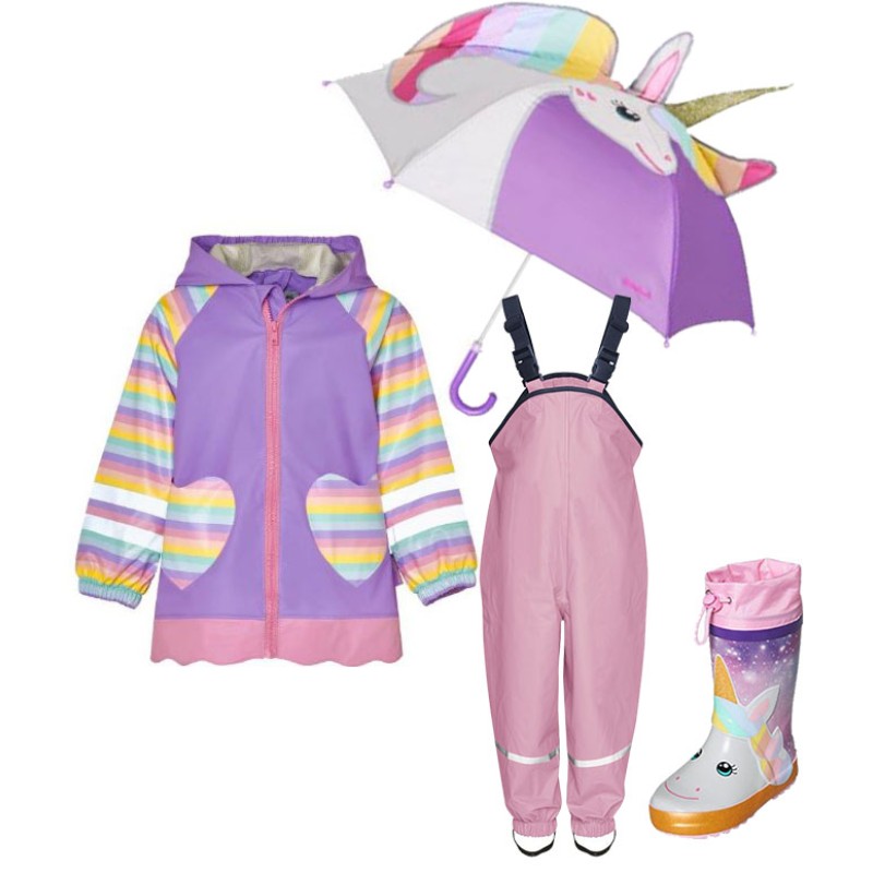 Kids Rain Set Unicorn 41 – Raincoat, Overalls, Boots & Umbrella Playshoes