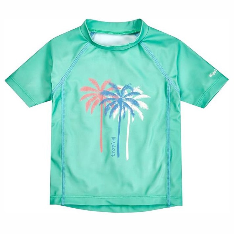 Kids' UV Protection T-Shirt with Palm Print in Green