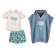 Costum de baie pentru copii cu protecție UV și poncho – Palmieri 2 în culoare ecru