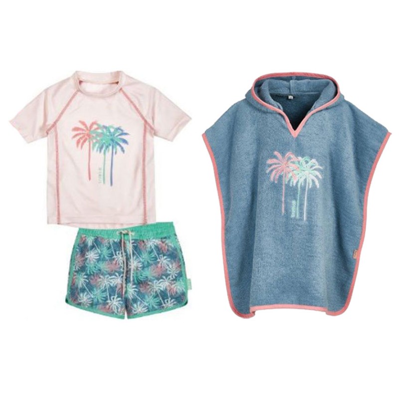 Costum de baie pentru copii cu protecție UV și poncho – Palmieri 2 în culoare ecru