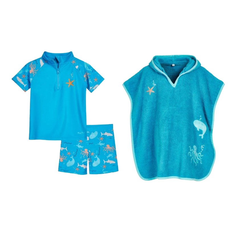 Set costum de baie copii cu protecție UV și poncho Sea Life 11 Playshoes