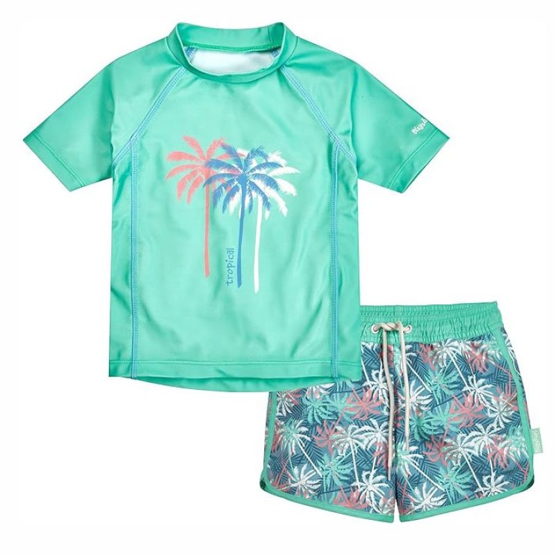 Costum de baie copii UV Palmieri verde UPF 50+